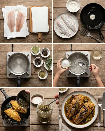 Filetes de pescado en salsa aromática - guia visual del proceso