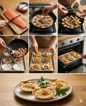Conchas de salmón gratinadas - guia visual del proceso