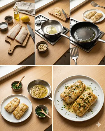 Pescado al mojo de ajo - guia visual del proceso