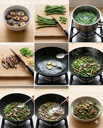 Ejotes con setas shiitake - guia visual del proceso