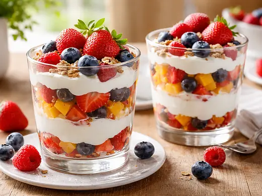Parfait Refrescante de Yogur Griego y Frutas de Temporada