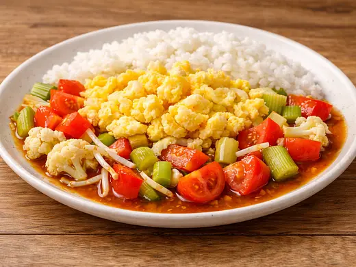 Huevos y legumbres en salsa agridulce