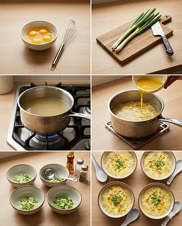 Sopa de huevo estilo oriental - guia visual del proceso