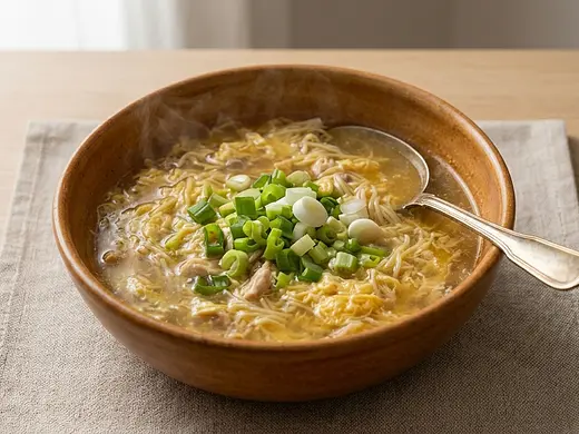 Sopa de pollo con fideos y huevo