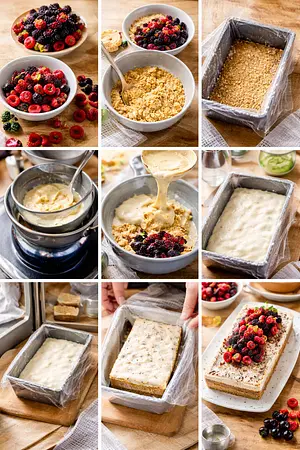 Postre cremoso de frutos rojos y chocolate blanco - guia visual del proceso