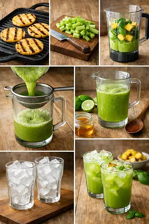 Elixir de Apio con Piña Tatemada y Albahaca - guia visual del proceso