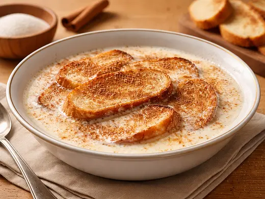 Sopa de Leche Tradicional con Canela y Pan Tostado
