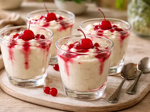 Copas de ricotta con cereza y grosella