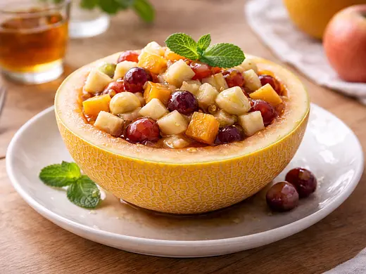 Melón relleno con frutas y Oporto