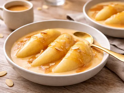 Peras a la crema de caramelo